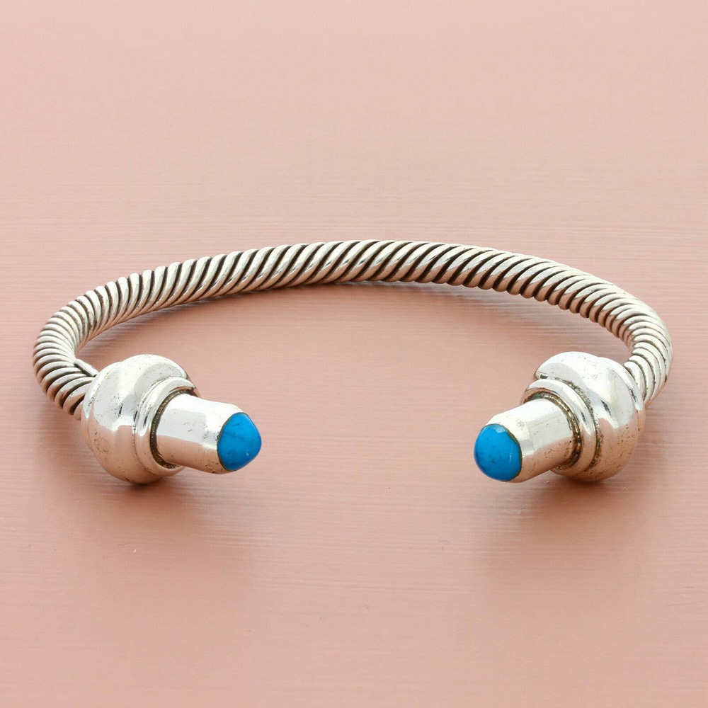 vintage sterling silver taxco mexico turquoise braided cuff bracelet size 6.75in